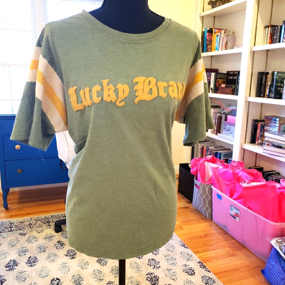 Lucky Brand Dungarees T-shirt, green and gold, Size XL, pre-owned